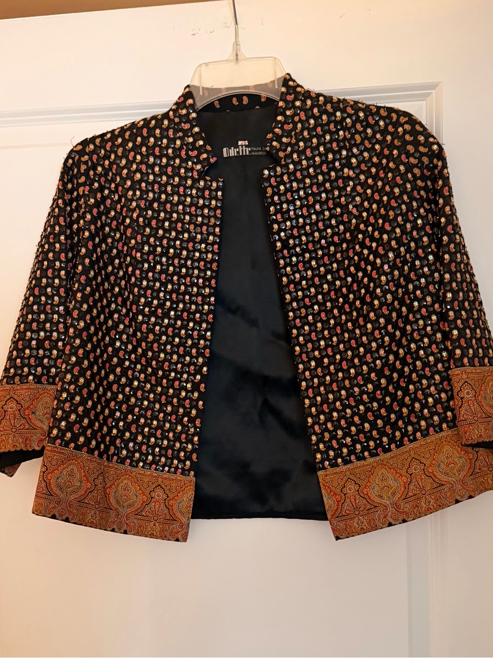 Vintage beaded Black Cropped Embroidered Blazer with Paisley Hem